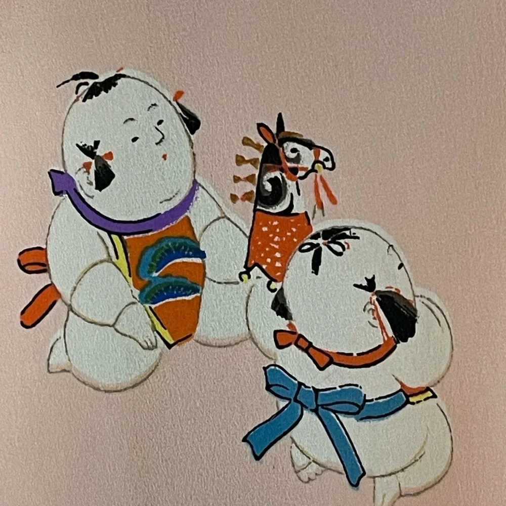 Charming Vintage Japan Sumo Baby Print Scarf 29 In Very Good Condition - Picture 7 of 10